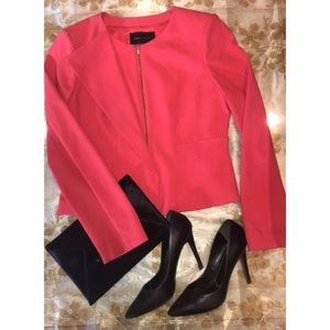 BCBGMAXAZRIA PEUPLUM POPPY COLORED BLAZER